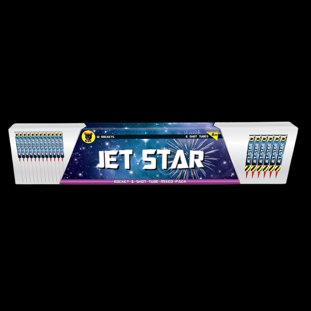 Jet Star Mixed Pack Rockets (12 Rockets and 6 Shot Tubes) by Black Cat Fireworks