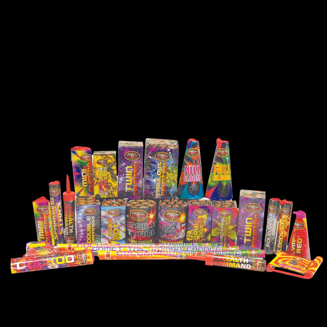 Giant Bonfire 26 Piece Selection Box by Bright Star Fireworks - MK Fireworks King