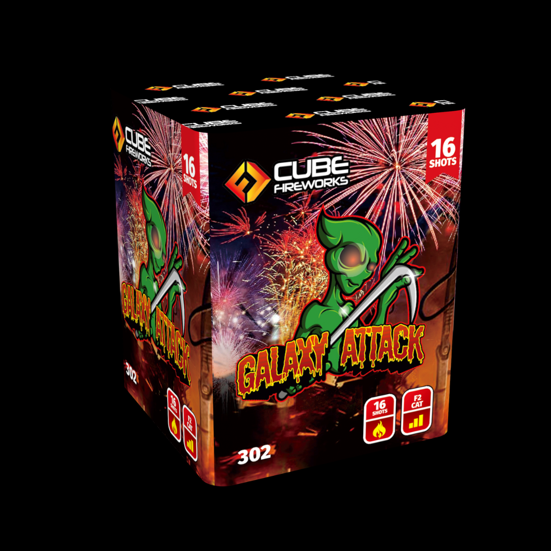 Galaxy Attack 16 Shot Crackling Cake by Cube Fireworks - Buy 1 Get 1 Free - MK Fireworks King