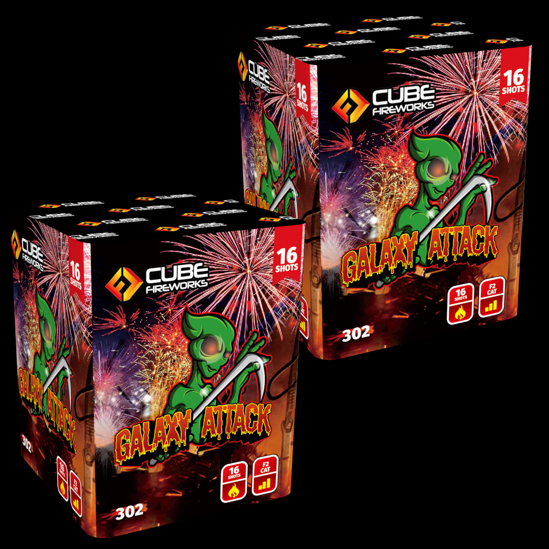 Galaxy Attack 16 Shot Crackling Cake by Cube Fireworks - Buy 1 Get 1 Free - MK Fireworks King