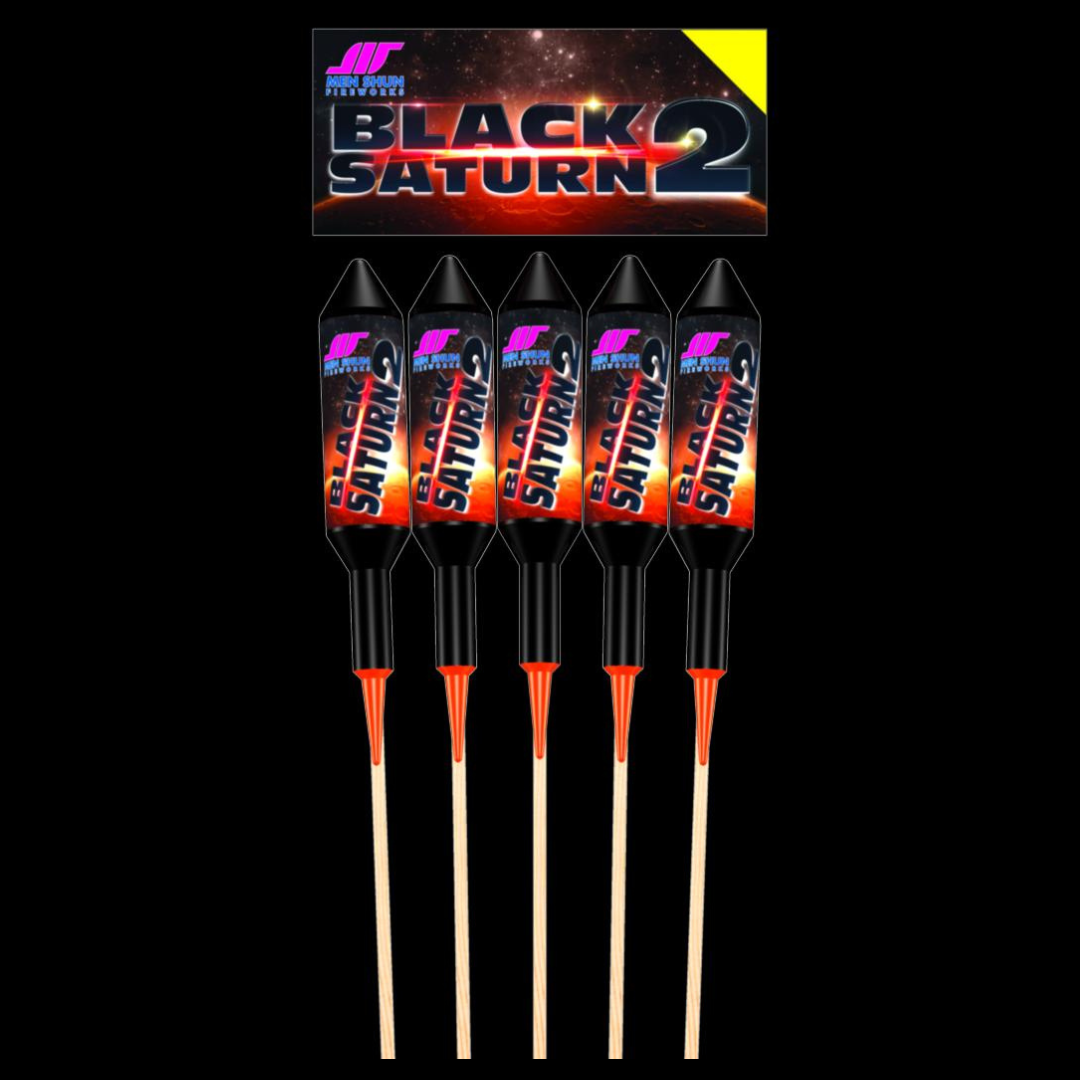 Black Saturn 2 Double Shot Rockets (5 Pack) by Bright Star Fireworks (Loud) - MK Fireworks King