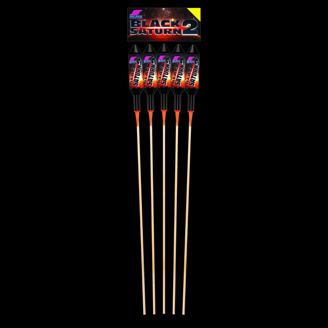 Black Saturn 2 Double Shot Rockets (5 Pack) by Bright Star Fireworks (Loud) - MK Fireworks King