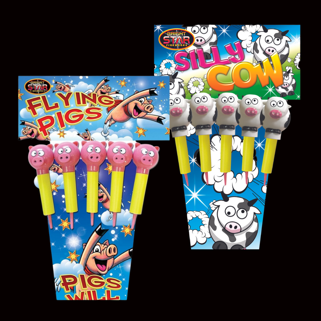 Silly Cows (5 Pack) and Flying Pigs (5 Pack) by Bright Star Fireworks (Loud) - MK Fireworks King