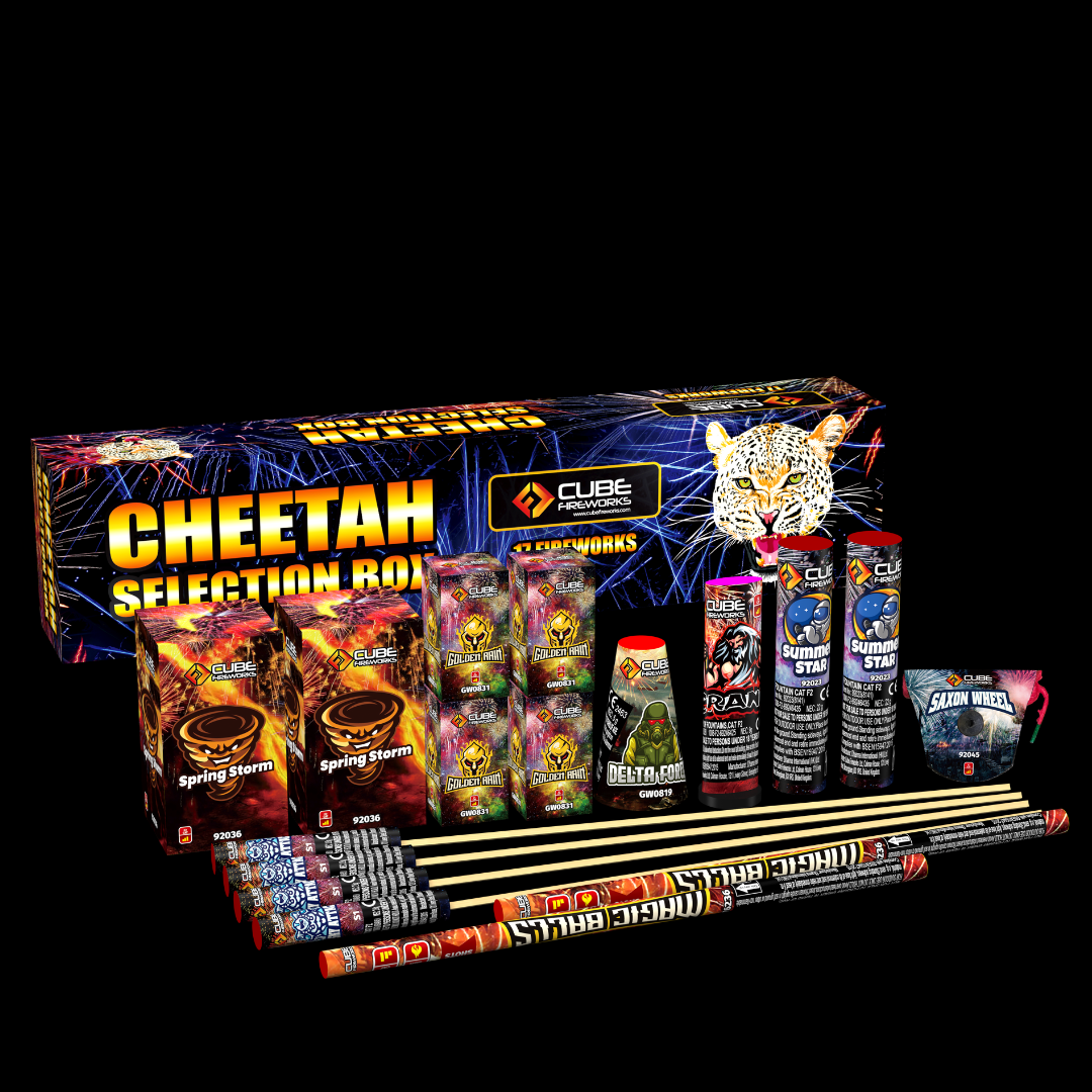 Cheetah 17 Piece Selection Box by Cube Fireworks - MK Fireworks King