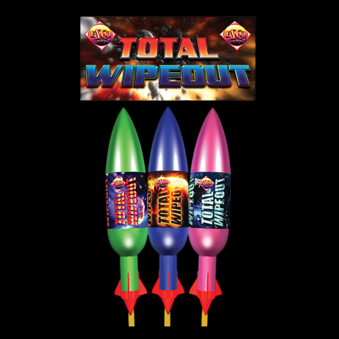 Total Wipeout Rockets (3 Pack) by Bright Star Fireworks (Loud) - MK Fireworks King