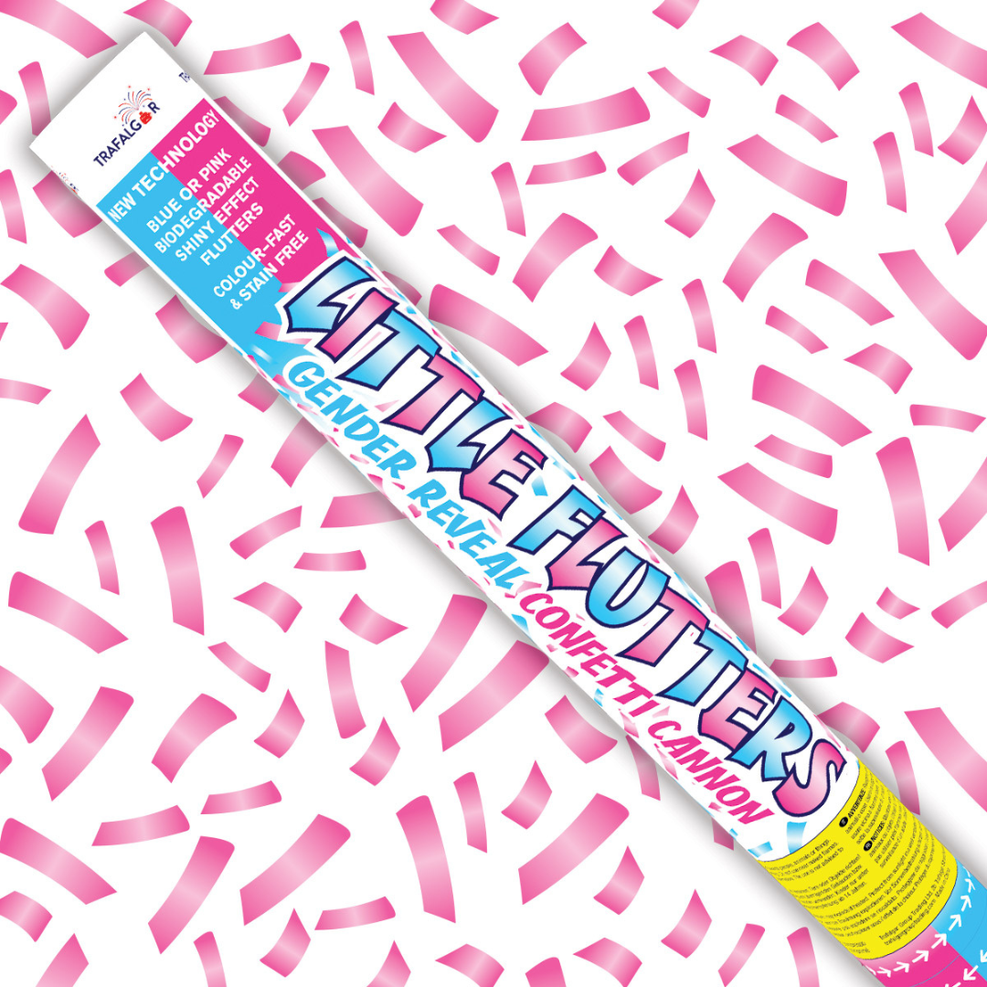 Little Flutters 50cm Gender Reveal Girl/Pink Confetti Cannon by Trafalgar - MK Fireworks King