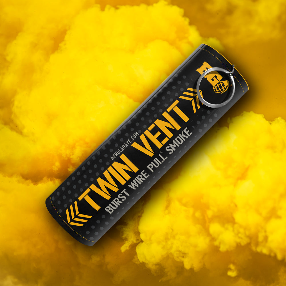 Yellow 30 Second Twin Vent Smoke Grenade by Enola Gaye - MK Fireworks King